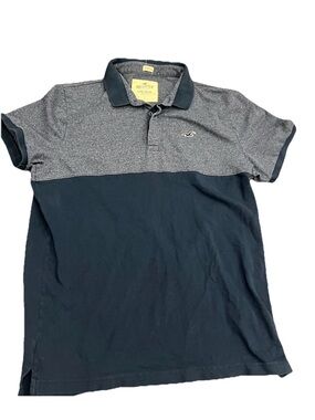 Hollister Epic Flex Size Large Men's Polo Gray/Navy Colorblock Stretch